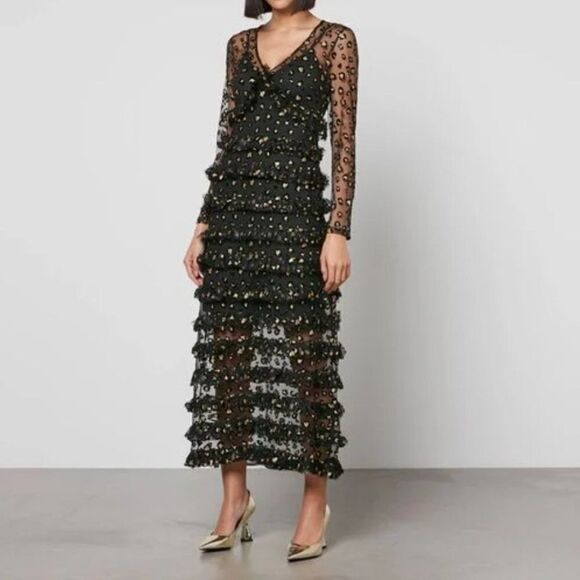 Never Fully Dressed Black Animal Print Maxi Gown Dress Size 10 US Evening - Picture 1 of 17
